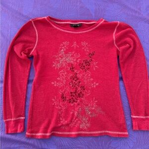 Red Long Sleeve Top with Floral Design